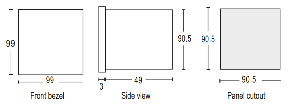 dimension of MFM376 multifunction meter Selec