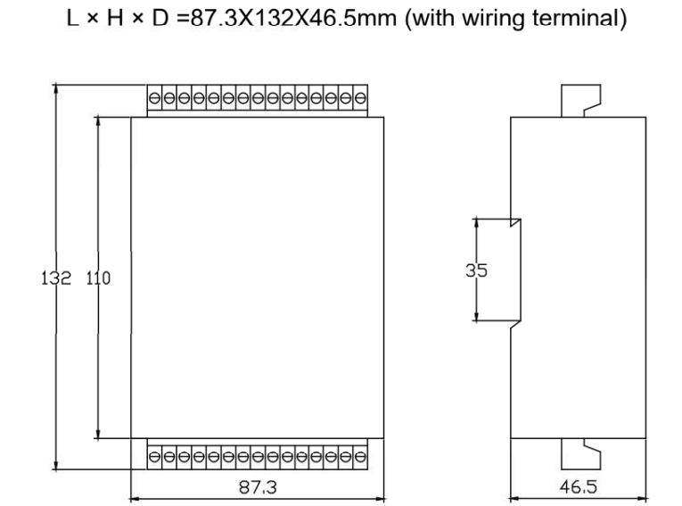 dimension of 4 chanel dc energy meter power meter