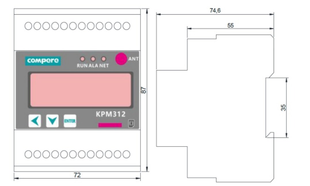 dimension of kpm312 muli-channel power meter energy meter