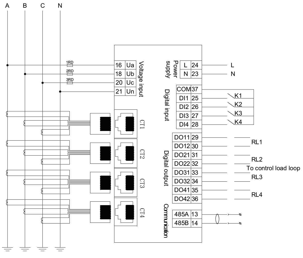 wiring diagram of kpm312 multi channel power meter 3 phase energy meter
